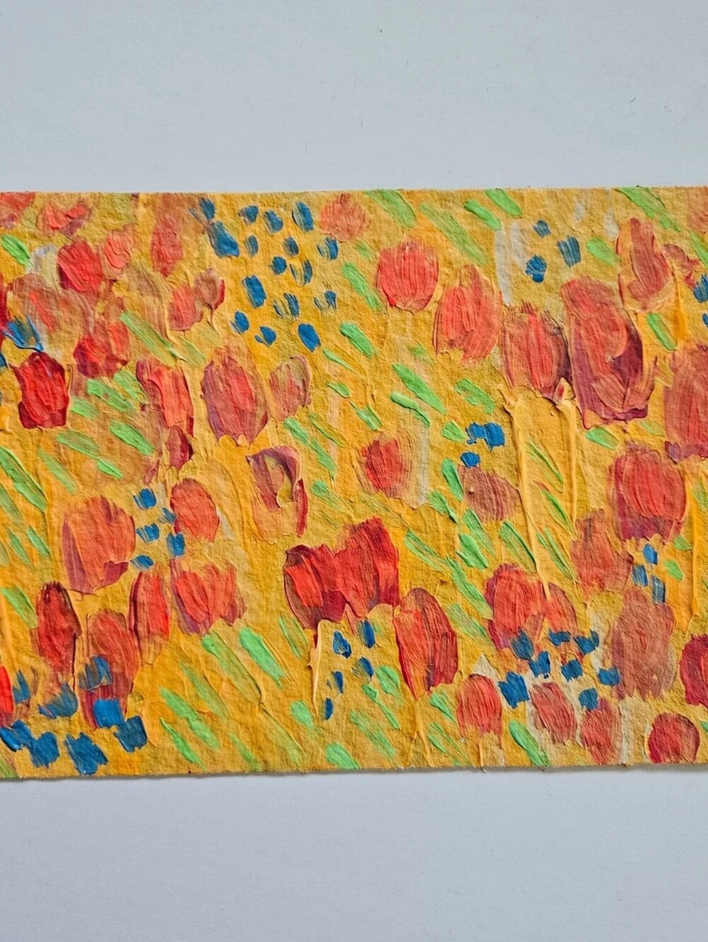 5"x7" original tulips flowers abstract painting red orange bright gallery Art - Picture 2 of 11